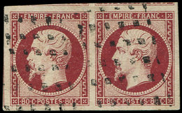 EMPIRE NON DENTELE - 17A  80c. Carmin, PAIRE Obl. GROS POINTS, Très Grandes Marges, TTB - 1853-1860 Napoléon III