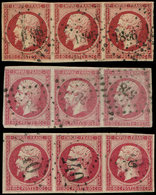 EMPIRE NON DENTELE - 17A  80c. Carmin, BANDE De 3 Obl. PC 1896, N°17B 80c. Rose, 2 BANDES De 3 Rose Pâle Et Rose, Obl. P - 1853-1860 Napoléon III