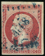 EMPIRE NON DENTELE - 17Ar 80c. VERMILLONNE FONCE, Obl. PC Bleu 4008 De GALATZ, RR, TB. C - 1853-1860 Napoléon III