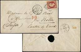 Let EMPIRE NON DENTELE - 17A  80c. Carmin Obl. Los. K S. Env., Càd K PARIS K 17/7/56 Et Rare Càd Rouge SUISSE LES ROUSSE - 1853-1860 Napoléon III