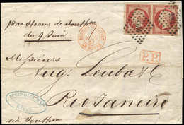 Let EMPIRE NON DENTELE - 17Ad 80c. VERMILLONNE, PAIRE Obl. PC 1495 S. LAC, Càd ROUGE BUREAU MARITIME LE HAVRE 8/6/57, Po - 1853-1860 Napoléon III