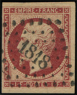 EMPIRE NON DENTELE - 18    1f. Carmin, Obl. PC 1818, 2 Petits Pelurages, Sinon TB - 1853-1860 Napoleon III