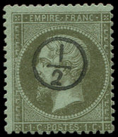 EMPIRE DENTELE - 19    1c. Olive, Obl. Cachet De Facteur 1/2 Dans Un Cercle, TB - 1862 Napoleon III