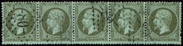 EMPIRE DENTELE - 19    1c. Olive, BANDE De 5 Obl. GC 80, Un Ex. Dc, Sinon TB - 1862 Napoleone III