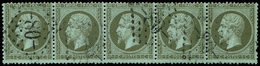 EMPIRE DENTELE - 19    1c. Olive, BANDE De 5 Obl. GC 80, Un Ex. Dc, Sinon TB - 1862 Napoléon III