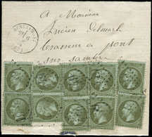 Let EMPIRE DENTELE - 19    1c. Olive, 10 Ex. Obl. GC 449 S. LAC, Càd T16 BERLAIMONT 6/12/59, TTB - 1862 Napoleone III