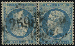 EMPIRE DENTELE - T22b 20c. Bleu, TETE-BECHE, Obl. GC 2598, TB. Br - 1862 Napoleone III