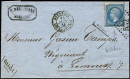 Let EMPIRE DENTELE - 22   20c. Bleu REUTILISE Obl. GC 532 S. LAC Non Taxée, Càd Bordeaux Les Salinières 14/6/64, Intéres - 1862 Napoleon III