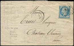 Let EMPIRE DENTELE - 22   20c. Bleu, Format Réduit SANS République Française Obl. PC Du GC 2598 S. LAC, Càd T15 NANCY (8 - 1862 Napoléon III