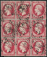EMPIRE DENTELE - 24   80c. Rose, Nuance Carminée, BLOC De 9 Obl. ETOILE 22, TTB - 1862 Napoleon III