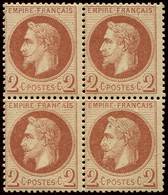 ** EMPIRE LAURE - 26B   2c. Rouge-brun, T II, BLOC De 4, TB. Br - 1863-1870 Napoleon III With Laurels