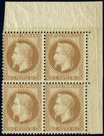 ** EMPIRE LAURE - 28A  10c. Bistre, T I, BLOC De 4 Cdf, Inf. Ch. Sur La Paire Inf., Très Frais Et TTB - 1863-1870 Napoleon III With Laurels