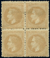 * EMPIRE LAURE - 28B  10c. Bistre, T II, BLOC De 4, Dentelure Irrégulière (d'origine), Un Ex. **, TB - 1863-1870 Napoleon III With Laurels