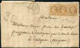 Let EMPIRE LAURE - 28B  10c. Bistre, T II, PAIRE + 1 Ex., Obl. GC 3941 S. LAC, Càd T17 THIVIERS 26/11/71, Taxe 30 Pour D - 1863-1870 Napoleon III With Laurels