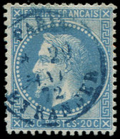 EMPIRE LAURE - 29B  20c. Bleu, T II, Obl. Càd BLEU PARIS ETRANGER 29/1/72, TTB - 1863-1870 Napoléon III Con Laureles