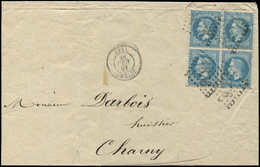 Let EMPIRE LAURE - 29A  20c. Bleu, T I, BLOC De 4 Obl. GC 1876 S. LSC, Càd T15 JOIGNY 18/8/68, TB - 1863-1870 Napoléon III Con Laureles