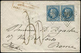 Let EMPIRE LAURE - 29B  20c. Bleu PAIRE Obl. GC 2046 S. Env., Càd Lille 20/3/68, Griffe "affr. Insuff." Et Taxe 20 Pour  - 1863-1870 Napoléon III Lauré