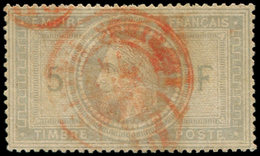 EMPIRE LAURE - 33    5f. Violet-gris, Obl. Càd ROUGE Des Imprimés, Défx, B/TB. C - 1863-1870 Napoléon III Lauré