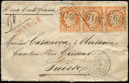 Let SIEGE DE PARIS - 38   40c. Orange, BANDE De 3 Obl. GC 2619 S. Env. CHARGE, Càd NERAC 27/2/76, Divers Cachets Au Vers - 1870 Siège De Paris