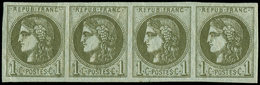 * EMISSION DE BORDEAUX - 39B   1c. Olive, R II, BANDE De 4, Très Belles Marges Et Petite Ch., TB - 1870 Bordeaux Printing