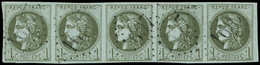 EMISSION DE BORDEAUX - 39A   1c. Olive, R I, BANDE De 5 Obl. GC 1697, TTB. J - 1870 Emission De Bordeaux