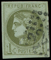 EMISSION DE BORDEAUX - 39B   1c. Olive, R II, Obl. GC, TB/TTB - 1870 Bordeaux Printing