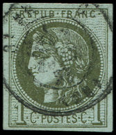 EMISSION DE BORDEAUX - 39B   1c. Olive, R II, Obl. Càd T17, TB. C - 1870 Bordeaux Printing