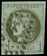 EMISSION DE BORDEAUX - 39C   1c. Olive, R III, Obl. Ambulant, TB - 1870 Emission De Bordeaux