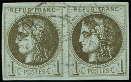 EMISSION DE BORDEAUX - 39C   1c. Olive, R III, PAIRE Obl. Càd, TB - 1870 Bordeaux Printing