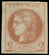 * EMISSION DE BORDEAUX - 40Ab  2c. Brun Rouge R I, Inf. Pelurage, Gomme Partielle, Mais Nuance RR Sur R I, Belles Marges - 1870 Emisión De Bordeaux