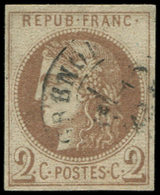 EMISSION DE BORDEAUX - 40Aa  2c. Chocolat, R I, Obl. Càd, Restauré, B/TB. C - 1870 Bordeaux Printing