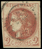 EMISSION DE BORDEAUX - 40Af  2c. Brun-rouge, R I, Impression Fine De Tours, Obl. Càd, Petit Pli Horiz., Aspect Sup. - 1870 Bordeaux Printing