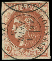 EMISSION DE BORDEAUX - 40B   2c. Brun-rouge, R II, Obl. Càd T17 POUSSAN 1/2/75, TTB - 1870 Bordeaux Printing