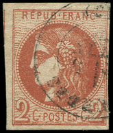 EMISSION DE BORDEAUX - 40Ba  2c. ROUGE BRIQUE, R II, Obl. Càd T17, Nuance Certifiée Calves,TB - 1870 Emisión De Bordeaux