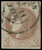 EMISSION DE BORDEAUX - 40Bc  2c. CHOCOLAT FONCE, R II, Obl. Càd, Nuance Certifiée Calves, TB. C - 1870 Bordeaux Printing