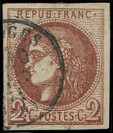 EMISSION DE BORDEAUX - 40Bf  2c. ROUGE-BRIQUE FONCE, R II, Obl. Càd, Lég. Aminci Mais Très Jolie Nuance - 1870 Bordeaux Printing