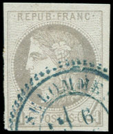 EMISSION DE BORDEAUX - 41B   4c. Gris R II Obl. Càd T24 Bleu SELOMMES, TTB. J - 1870 Bordeaux Printing