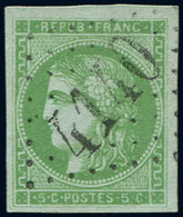 EMISSION DE BORDEAUX - 42B   5c. Vert-jaune, R II, Obl. GC 4140, Frappe Légère, Bien Margé, TTB. C - 1870 Emisión De Bordeaux