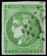 EMISSION DE BORDEAUX - 42B   5c. Vert Jaune, R II, 2ème état, Oblitéré GC, Belle Nuance, TB - 1870 Emisión De Bordeaux