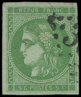EMISSION DE BORDEAUX - 42B   5c. Vert Jaune, R II, 2ème état, Oblitéré, TB. C - 1870 Emisión De Bordeaux