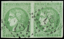 EMISSION DE BORDEAUX - 42B   5c. Vert-jaune, R II, 3ème état, PAIRE Obl. GC 781, TB - 1870 Emisión De Bordeaux
