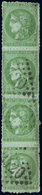 EMISSION DE BORDEAUX - 42B   5c. Vert-jaune, R II, BANDE De 4 Obl. GC 3420, PIQUAGE PRIVE, TB. S - 1870 Emisión De Bordeaux