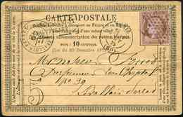 Let CERES DENTELE - 54   10c. Brun Sur Rose, Obl. Etoile S. CP, Càd Paris 21/8/75, "affrt Insuff." Et Taxe 15, Arr. LEVA - 1849-1876: Periodo Clásico
