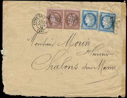 Let CERES DENTELE - 58   10c. Brun Sur Rose PAIRE + N°60C 25c. Bleu T III (2), Obl. GC 4305 S. Env., Càd VITRY-LE-FRANCO - 1849-1876: Periodo Classico