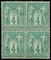 ** TYPE SAGE - 63    4c. Vert, BLOC De 4, Bien Centré, TTB - 1876-1878 Sage (Type I)