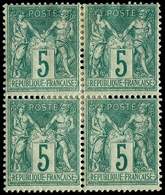 * TYPE SAGE - 64    5c. Vert, BLOC De 4, Forte Charnière, Sinon Frais Et TB - 1876-1878 Sage (Type I)