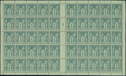 ** TYPE SAGE - 75    5c. Vert, BLOC De 50 Mill.7, Bon Centrage, Frais Et TTB - 1876-1878 Sage (Type I)