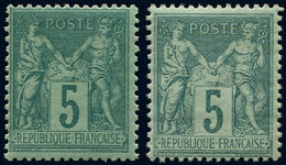 ** TYPE SAGE - 75 Et 75f, 5c. Vert Et Vert Sur Verdâtre, Bien Centrés, TB - 1876-1878 Sage (Type I)