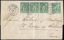 Let TYPE SAGE SUR LETTRES - N°65 Et 75 BANDE De 3 Obl. Càd T17 LE CATEAU 18/1/77 S. LAC, TTB - 1877-1920: Periodo Semi Moderno