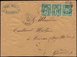 Let TYPE SAGE SUR LETTRES - N°74 BANDE De 3 Obl. Càd BORDEAUX 15/6/77 S. Env., Tarif Du 1/1/76 5c. Jusqu'à 50g Donc 1c.  - 1877-1920: Semi Modern Period